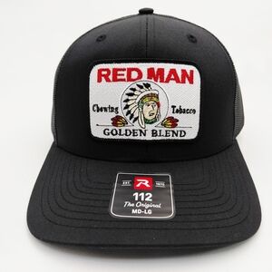 Richardson 112 Red Man Chewing Tobacco Golden Blend Trucker Hat Black Snapback